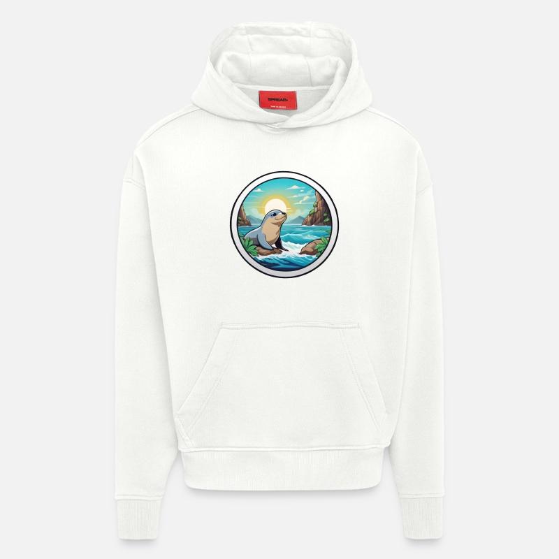 Petit phoque sur la côte - Sweat à capuche bio épais oversize fabriqué en UE - OFF WHITE
