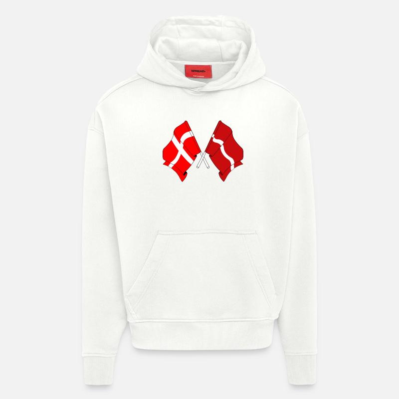 Drapeau Danemark, drapeau Lettonie - Sweat à capuche bio épais oversize fabriqué en UE - OFF WHITE