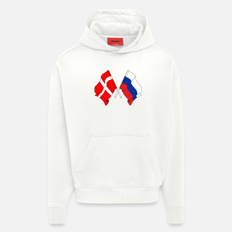 Drapeau Danemark, drapeau Russie - Sweat à capuche bio épais oversize fabriqué en UE - OFF WHITE