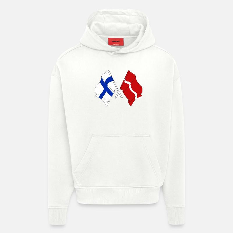 Drapeau Finlande, drapeau Lettonie - Sweat à capuche bio épais oversize fabriqué en UE - OFF WHITE