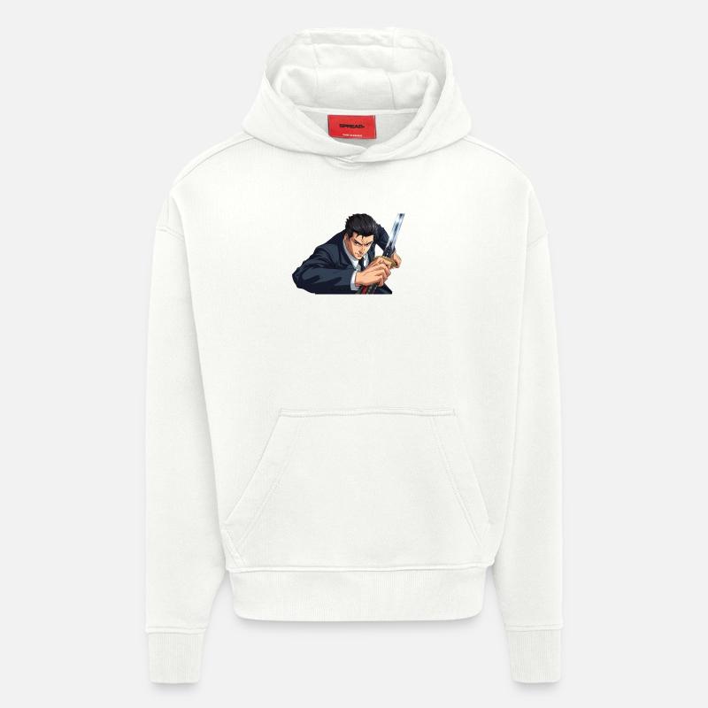 Anime en costume avec épée - Sweat à capuche bio épais oversize fabriqué en UE - OFF WHITE