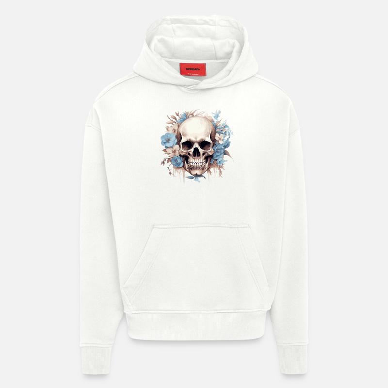 Crâne de fleur - Sweat à capuche bio épais oversize fabriqué en UE - OFF WHITE