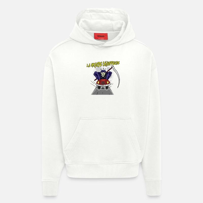 LA GRANDE CHAUFFEUSE ! (squelette,Mort) - Sweat à capuche bio épais oversize fabriqué en UE - OFF WHITE