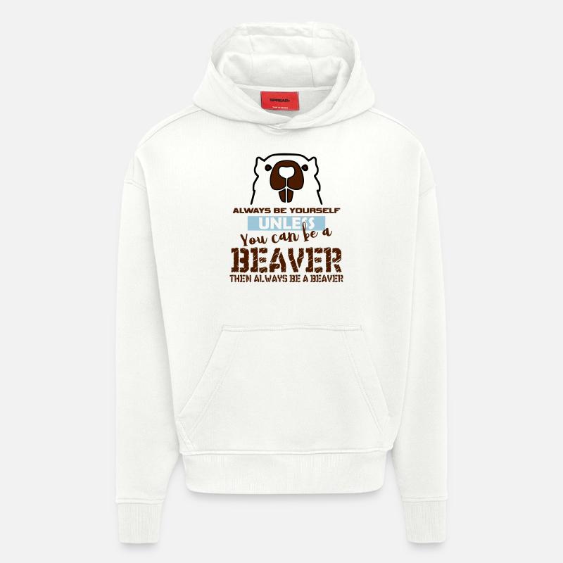 Cadeau de castor - Sweat à capuche bio épais oversize fabriqué en UE - OFF WHITE