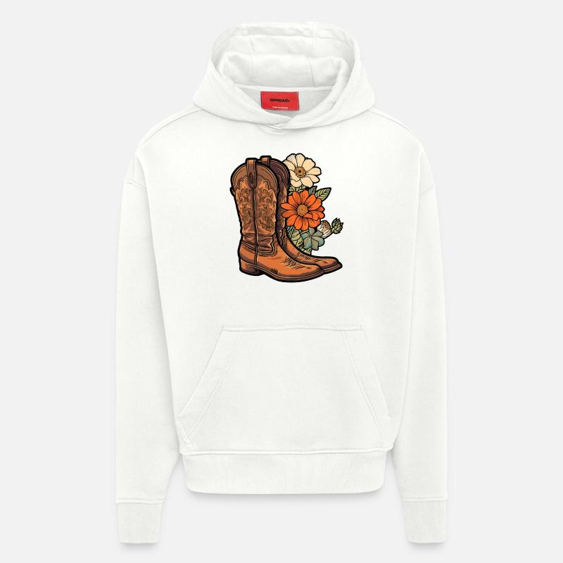 Bottes de cow-boy Fleurs - Sweat à capuche bio épais oversize fabriqué en UE - OFF WHITE