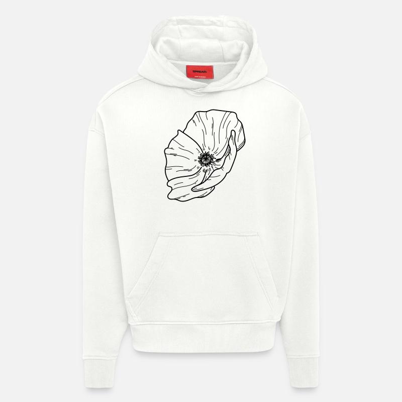 Fleur de pavot - Sweat à capuche bio épais oversize fabriqué en UE - OFF WHITE