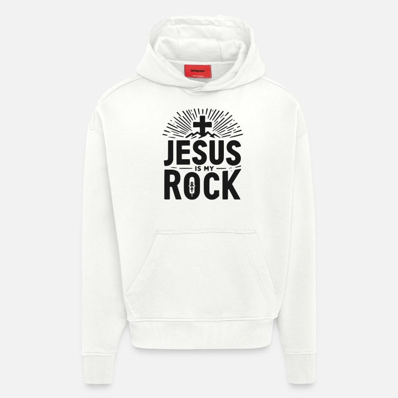 Jésus est mon rocher - Sweat à capuche bio épais oversize fabriqué en UE - OFF WHITE