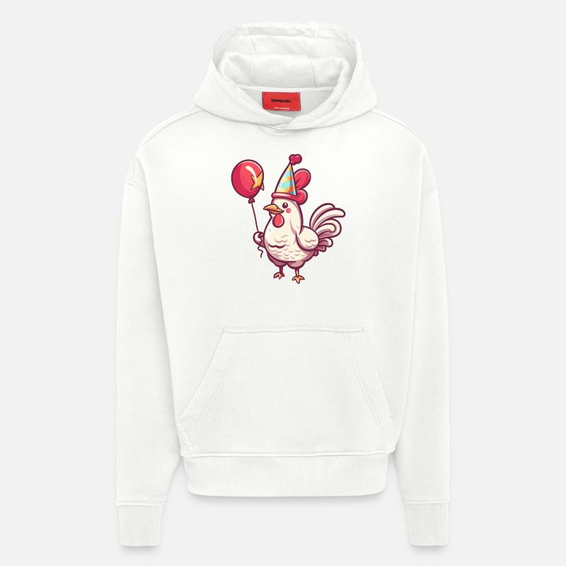 Bande dessinée d’anniversaire de coq - Sweat à capuche bio épais oversize fabriqué en UE - OFF WHITE
