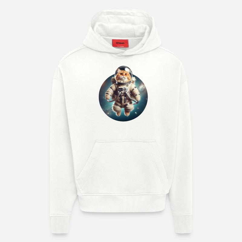 Chat de l’espace - Sweat à capuche bio épais oversize fabriqué en UE - OFF WHITE