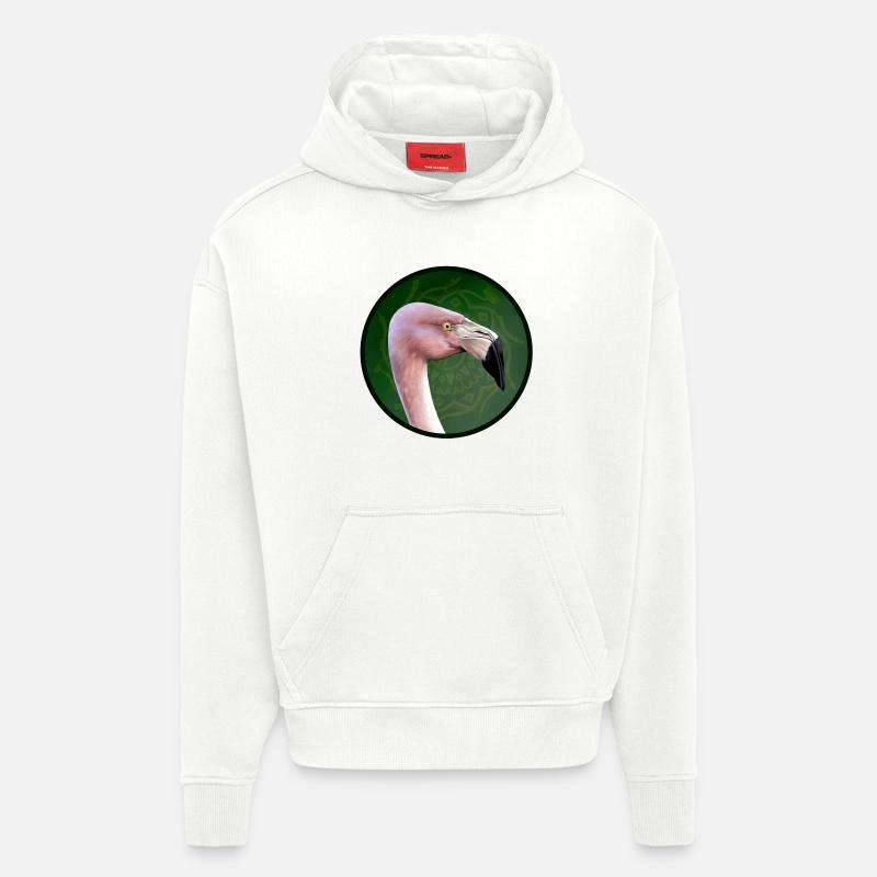 flamant rose - Sweat à capuche bio épais oversize fabriqué en UE - OFF WHITE