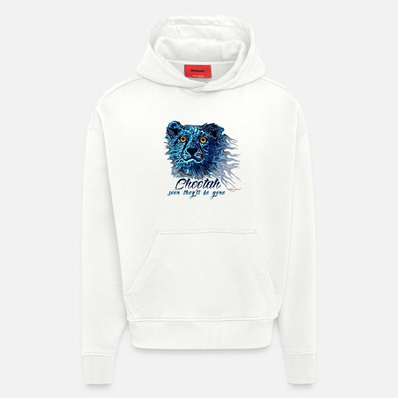 Flammes de lumière bleue néon guépard - Sweat à capuche bio épais oversize fabriqué en UE - OFF WHITE