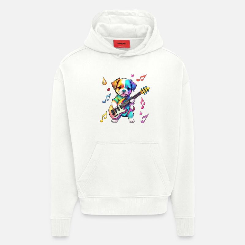 Chiot Rock Star Hound - Arc-en-ciel - Sweat à capuche bio épais oversize fabriqué en UE - OFF WHITE