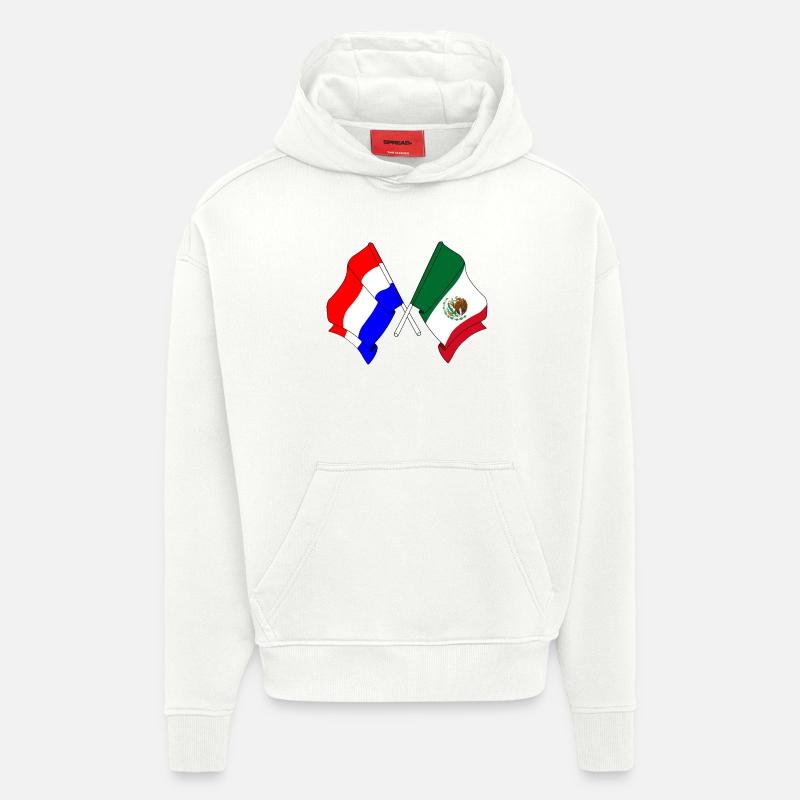 Drapeau Pays-Bas, drapeau Mexique - Sweat à capuche bio épais oversize fabriqué en UE - OFF WHITE