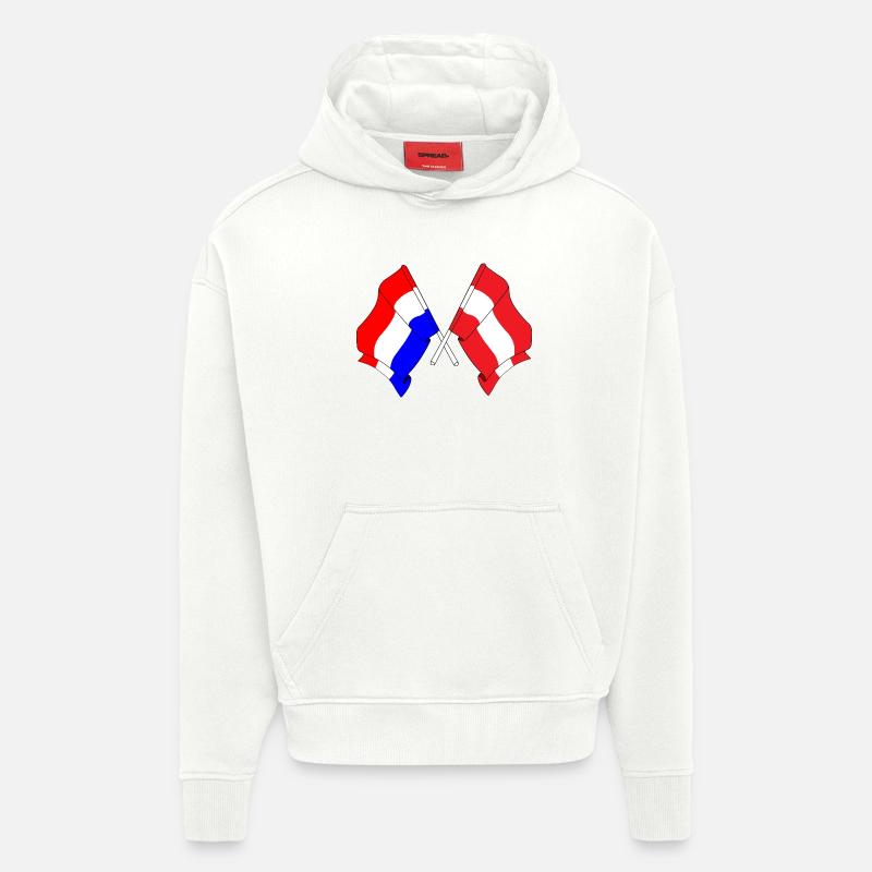 Drapeau Pays-Bas, drapeau Autriche - Sweat à capuche bio épais oversize fabriqué en UE - OFF WHITE