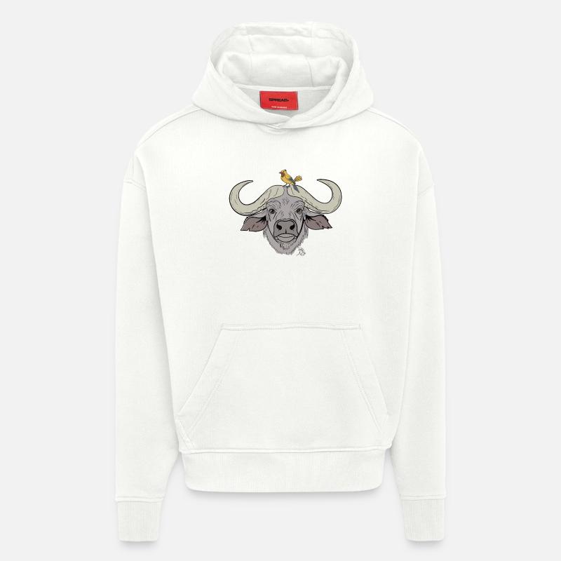 Stämmiger Büffel mit Singvogel - Hoodie- made by SPREAD  - OFF WHITE