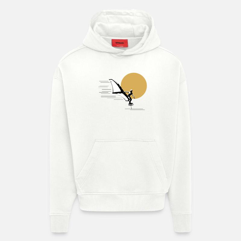 Wingfoiler devant le soleil - Sweat à capuche bio épais oversize fabriqué en UE - OFF WHITE