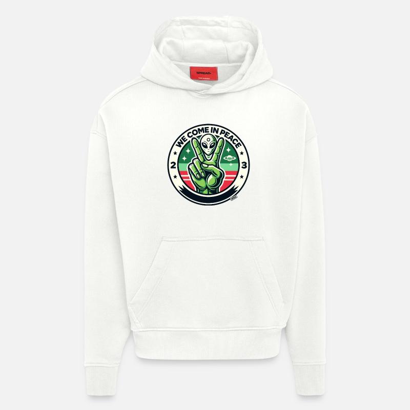 Insigne de Paix Extraterrestre - Sweat à capuche bio épais oversize fabriqué en UE - OFF WHITE