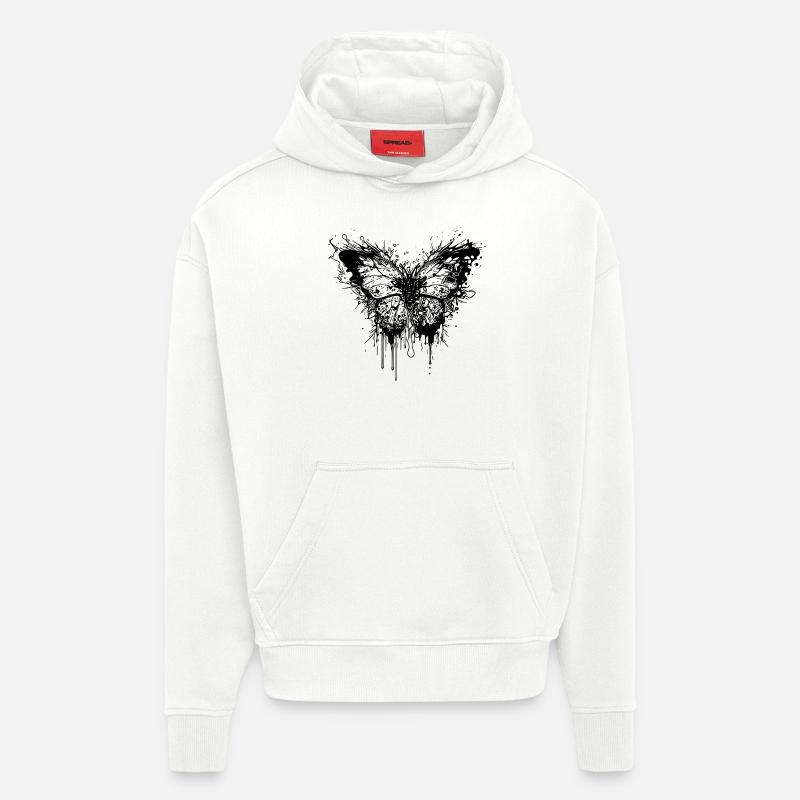 Papillon Tattoo Ink Splash Style - Sweat à capuche bio épais oversize fabriqué en UE - OFF WHITE