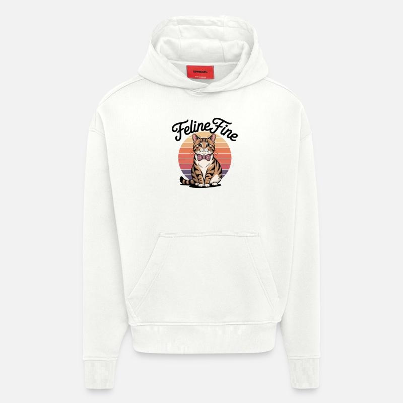 Feline Fine – Chat Sunset Rétro - Sweat à capuche bio épais oversize fabriqué en UE - OFF WHITE