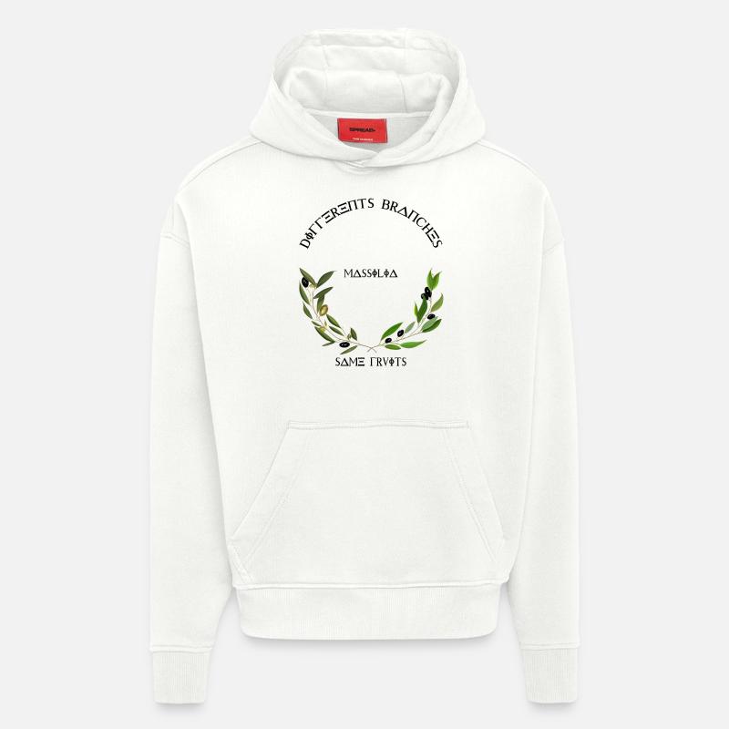 Different branches-same fruits, Massilia - Sweat à capuche bio épais oversize fabriqué en UE - OFF WHITE