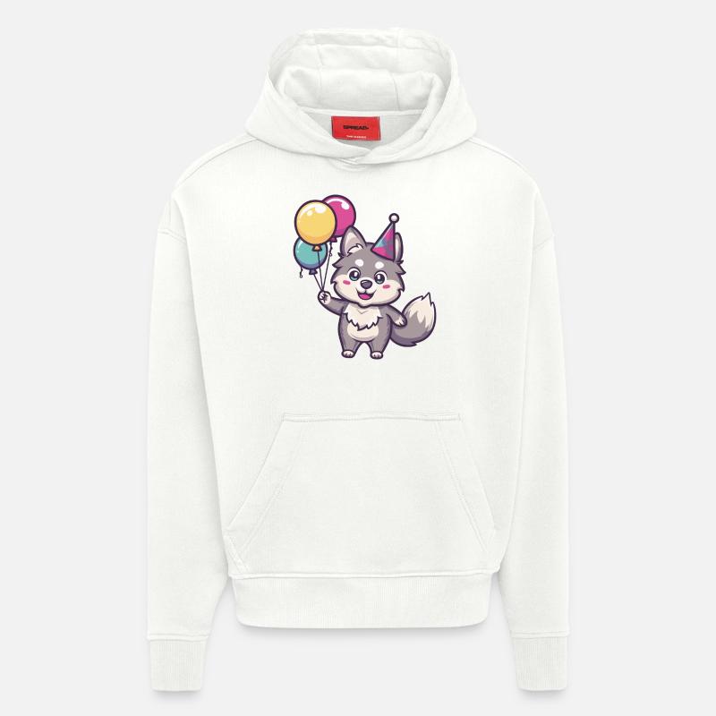 Loup Anniversaire Bébé - Sweat à capuche bio épais oversize fabriqué en UE - OFF WHITE