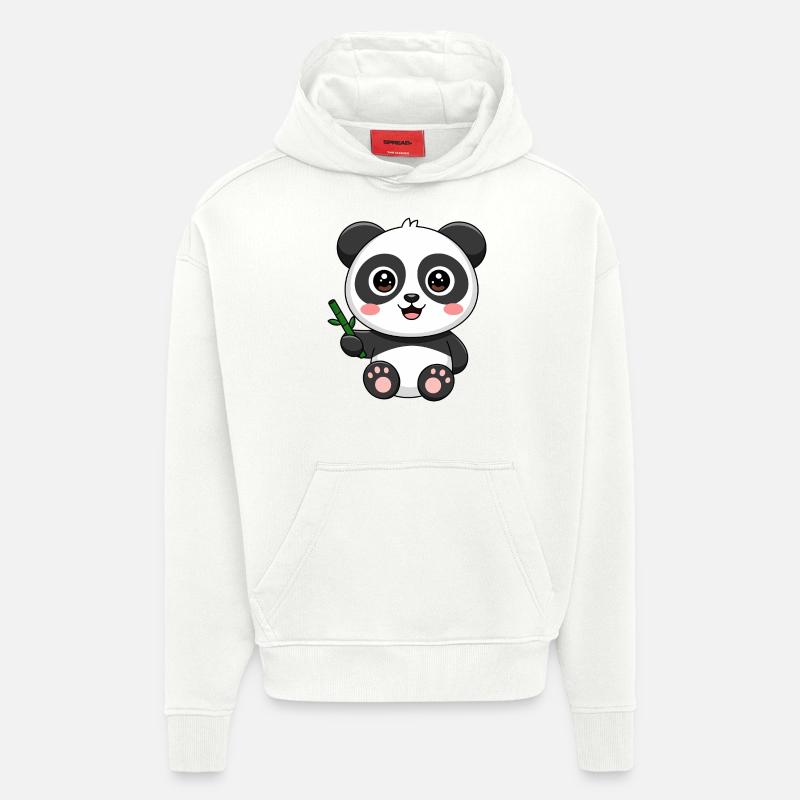 Mignon bébé panda avec bambou - Sweat à capuche bio épais oversize fabriqué en UE - OFF WHITE