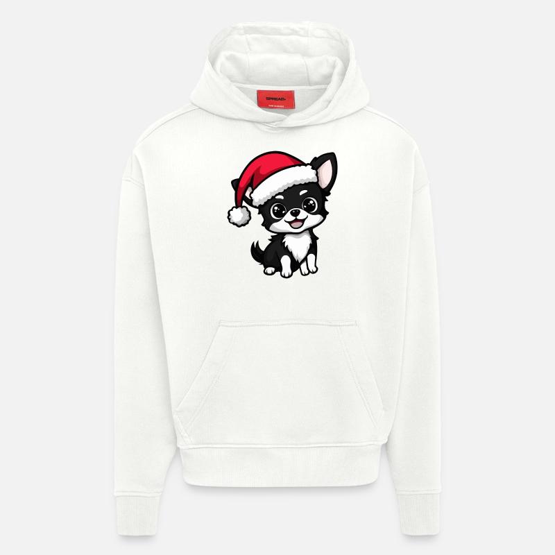 Chihuahua Chien Noël Mignon - Sweat à capuche bio épais oversize fabriqué en UE - OFF WHITE