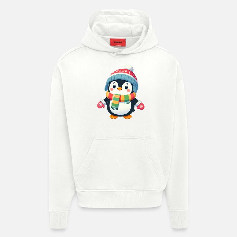 Bande dessinée Pingouin - Sweat à capuche bio épais oversize fabriqué en UE - OFF WHITE