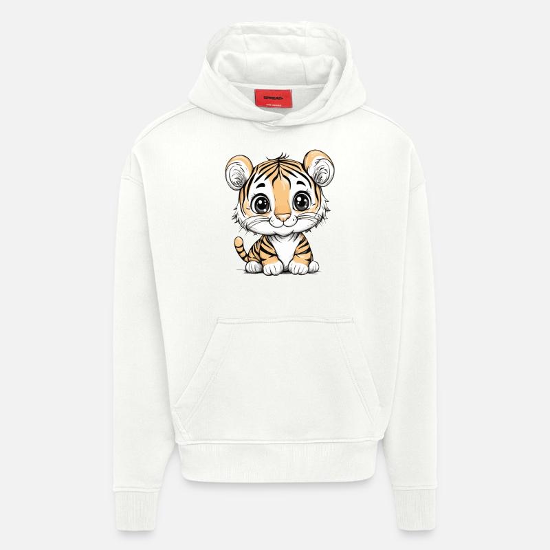 Petit tigre mignon - Sweat à capuche bio épais oversize fabriqué en UE - OFF WHITE