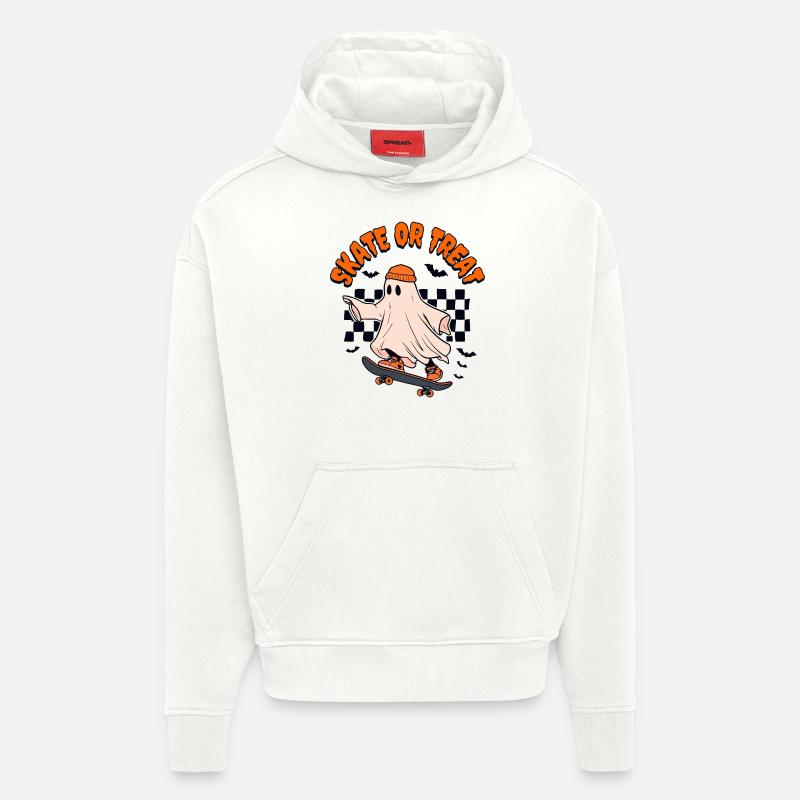 Patinez ou traitez Ghost Halloween - Sweat à capuche bio épais oversize fabriqué en UE - OFF WHITE