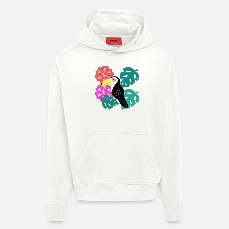 Toucan AMOUR - Sweat à capuche bio épais oversize fabriqué en UE - OFF WHITE