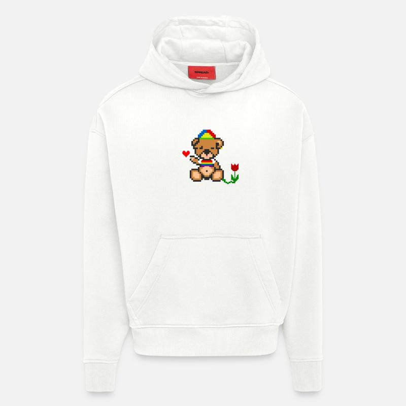Pixel Bear Pride - Sweat à capuche bio épais oversize fabriqué en UE - OFF WHITE