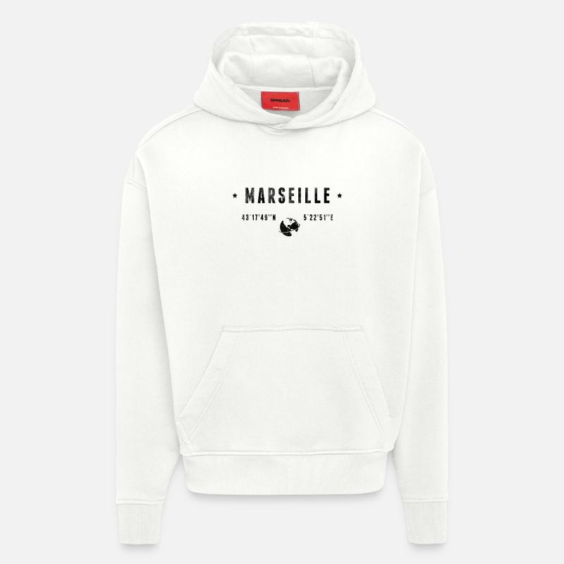 Marseille Coordonnées Géographiques Stylisées - Sweat à capuche bio épais oversize fabriqué en UE - OFF WHITE