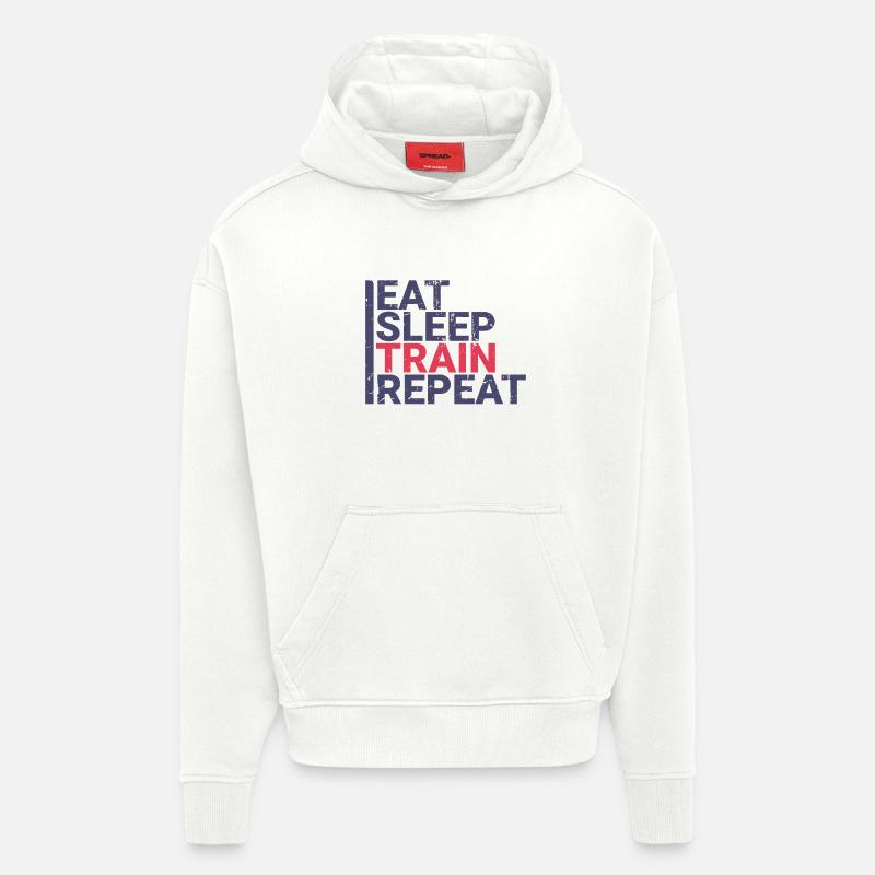 Manger dormir train répéter - Sweat à capuche bio épais oversize fabriqué en UE - OFF WHITE