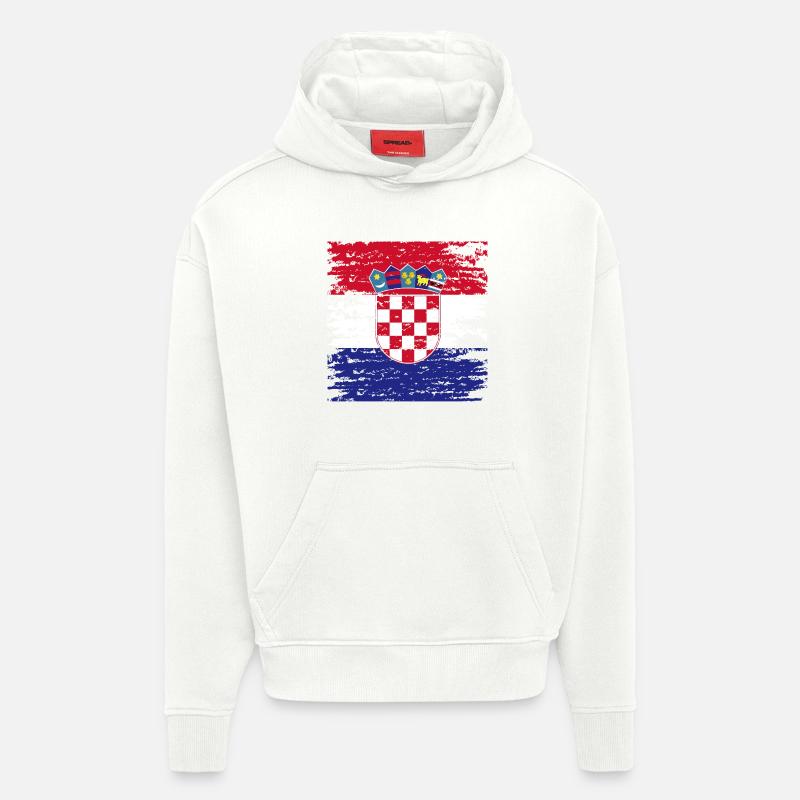 Drapeau Croate Authentique Écusson - Sweat à capuche bio épais oversize fabriqué en UE - OFF WHITE