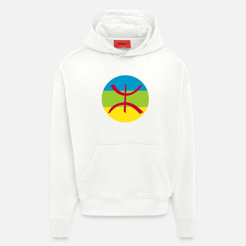 Sticker drapeau berbère cocarde amazigh - Sweat à capuche bio épais oversize fabriqué en UE - OFF WHITE