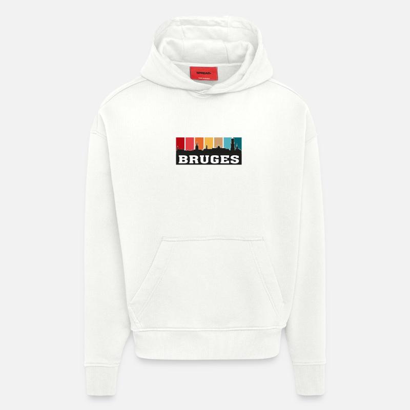 Bruges Belgique Voyage Skyline Souvenirs Silhouette - Sweat à capuche bio épais oversize fabriqué en UE - OFF WHITE