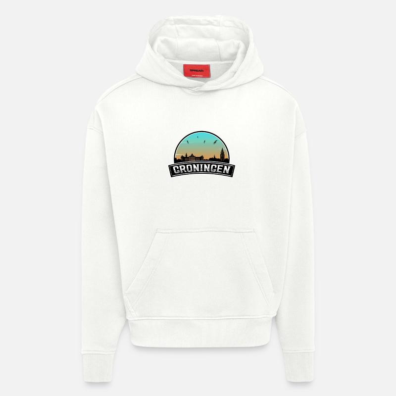 Groningen Pays-Bas Skyline Dutch Souvenir - Sweat à capuche bio épais oversize fabriqué en UE - OFF WHITE