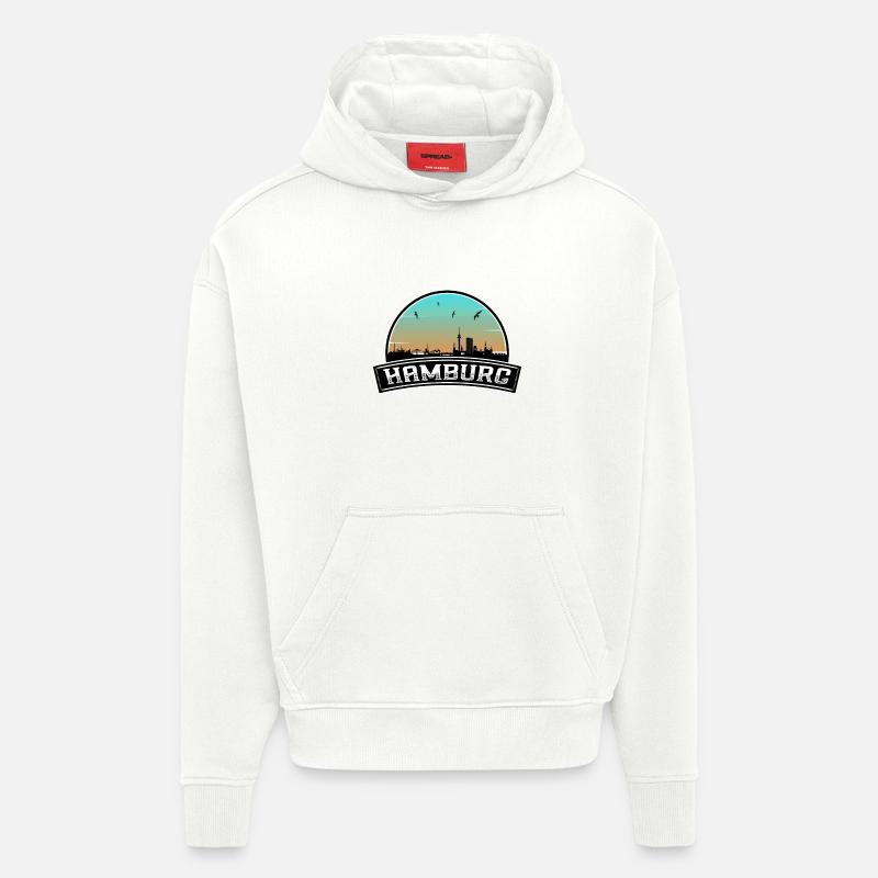 Hambourg Allemagne Skyline Souvenir Allemand - Sweat à capuche bio épais oversize fabriqué en UE - OFF WHITE