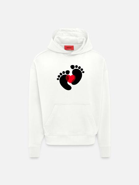 Coeur Enceinte Pieds bébé - Sweat à capuche bio épais oversize fabriqué en UE - OFF WHITE