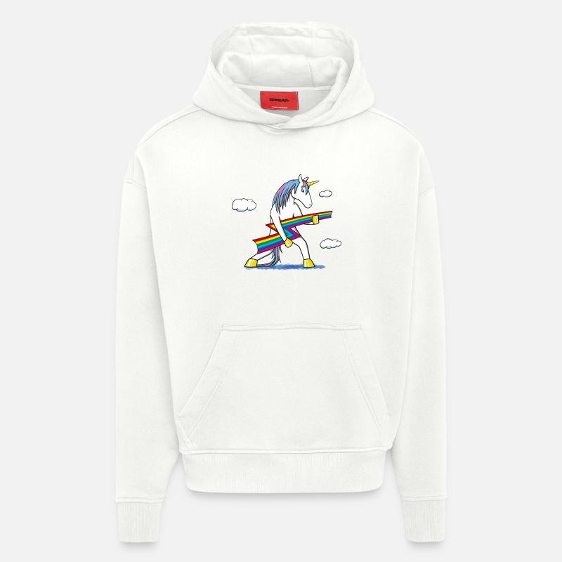 Rainbow Rock – Einhorn mit Regenbogenblitz - Hoodie- made by SPREAD  - OFF WHITE