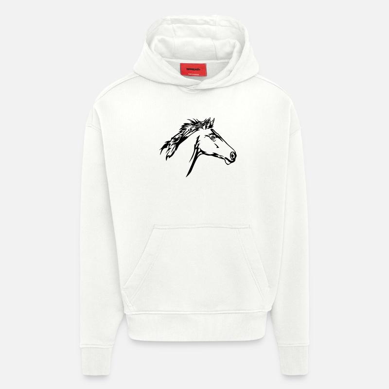 Tête de cheval en course - Sweat à capuche bio épais oversize fabriqué en UE - OFF WHITE
