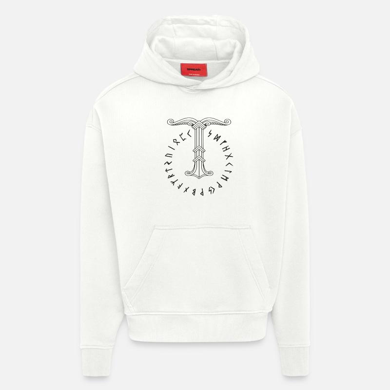 Irminsul symbole viking - Sweat à capuche bio épais oversize fabriqué en UE - OFF WHITE