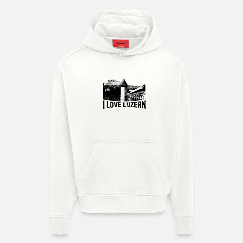 J’adore LUCERNE avec Chapel Bridge - Sweat à capuche bio épais oversize fabriqué en UE - OFF WHITE
