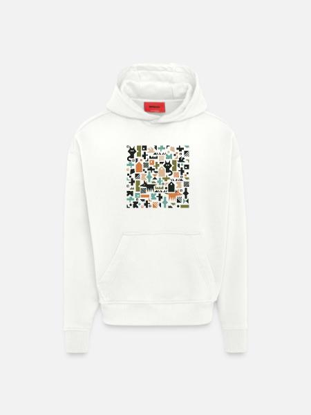Cat fox bird pattern l multicolour - Hoodie- made by SPREAD - OFF WHITE