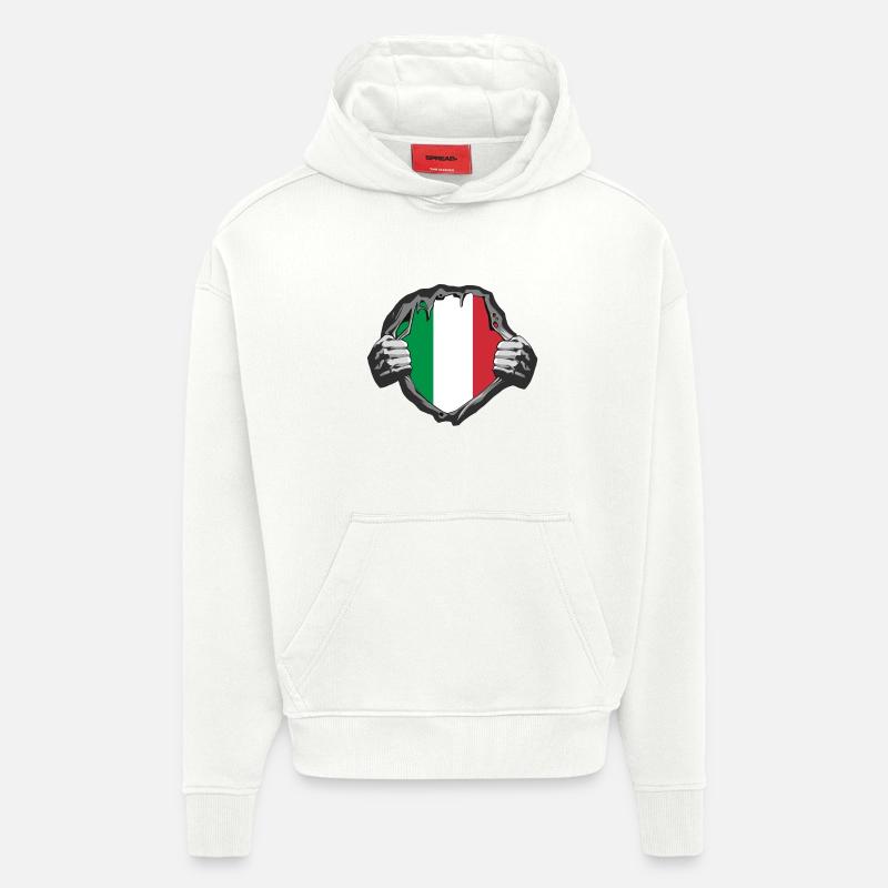 Design poitrine Italie - Sweat à capuche bio épais oversize fabriqué en UE - OFF WHITE
