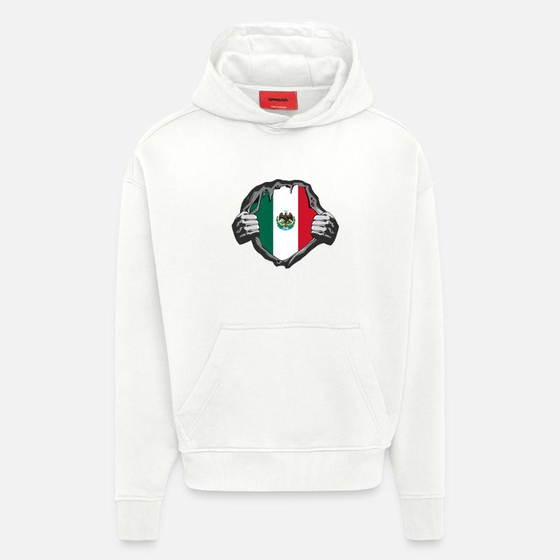 Motif drapeau du Mexique - Sweat à capuche bio épais oversize fabriqué en UE - OFF WHITE