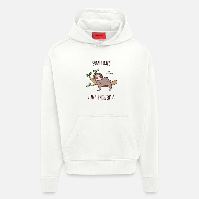 Sleeping Sloth Déclaration Jungle animale fatiguée - Sweat à capuche bio épais oversize fabriqué en UE - OFF WHITE