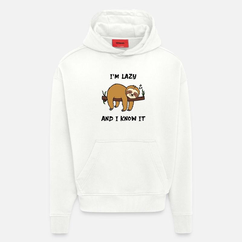 Sloth Lazy Animal Sleeping Statement Jungle - Sweat à capuche bio épais oversize fabriqué en UE - OFF WHITE