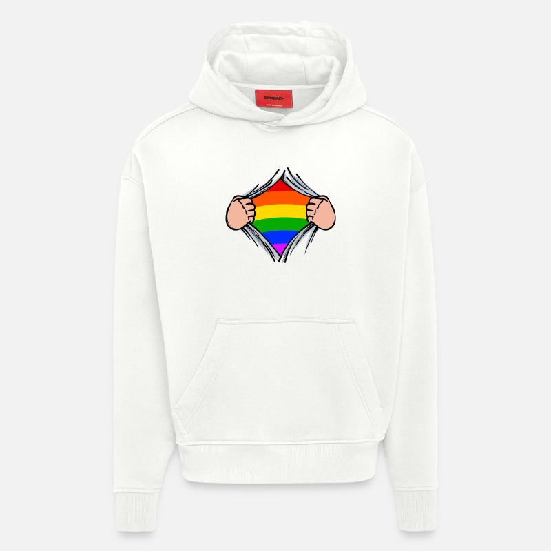 Droits LGBT gay arc-en-ciel bisexuel - Sweat à capuche bio épais oversize fabriqué en UE - OFF WHITE